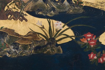 पैलेस में स्प्रिंग का विस्तार, द टेल ऑफ़ जेनजी से छह गुना स्क्रीन, c.1650 (स्याही, रंग और कागज पर सोना) द्वारा जापानी स्कूल