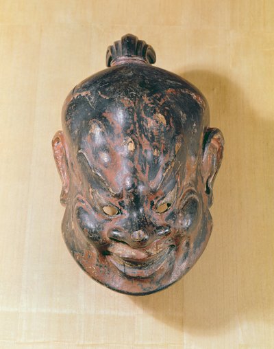 गीगाकु मास्क, नारा अवधि (645-794) (पॉलीक्रोम लकड़ी) द्वारा Japanese School