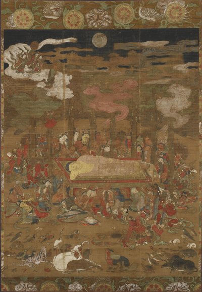 शाक्यमुनि का परिनिर्वाण, ऐतिहासिक बुद्ध (रेशम पर स्याही, रंग और सोना) द्वारा जापानी स्कूल