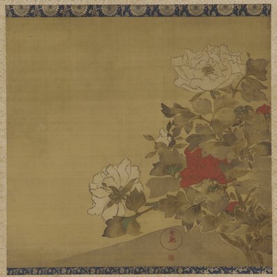 Peonies, ईदो अवधि (रेशम पर स्याही और रंग) द्वारा जापानी स्कूल