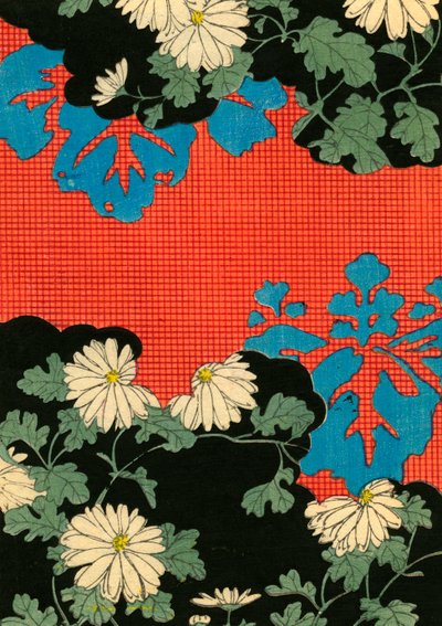 Daisies के साथ लाल और काले रंग का डिज़ाइन द्वारा जापानी स्कूल