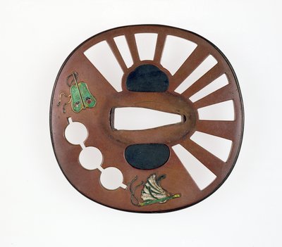 Tsuba प्रशंसकों के साथ सजाया (तामचीनी के साथ तांबा) द्वारा Japanese School