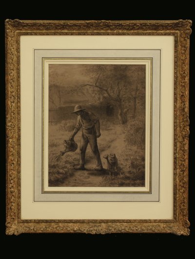 अपने बगीचे में किसान, c.1860 (कागज पर चाक) द्वारा जीन फ्रेंकोइस बाजरा