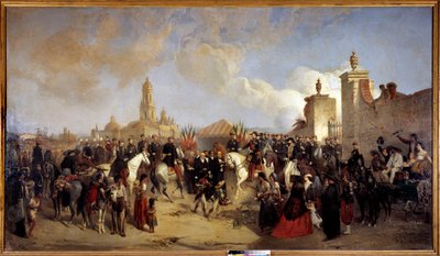 मेक्सिको का अभियान (1861-1867): "" 10/06/1863 को मेक्सिको सिटी में फ्रांसीसी अभियान दल में प्रवेश किया, जनरल फ़ोरी ने प्रीफ़ेट अज़कार्टे से शहर की चाबियां प्राप्त की""" जीन एडॉल्फे ब्यूस द्वारा पेंटिंग (1818-1875) 1868 सूर्य. 2,15x द्वारा जीन एडोल्फ बीज़