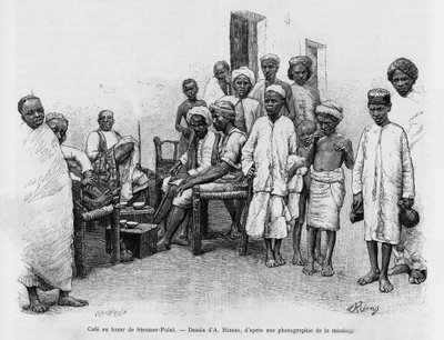 स्टीमर प्वाइंट बाजार, अदन, यमन में कैफे। कहानी को चित्रित करने के लिए ए। रिक्सेंस द्वारा उत्कीर्णन ए सूज़, जर्नल डेस एक्साविल्स द्वारा जीन आंद्रे रिक्सेंस