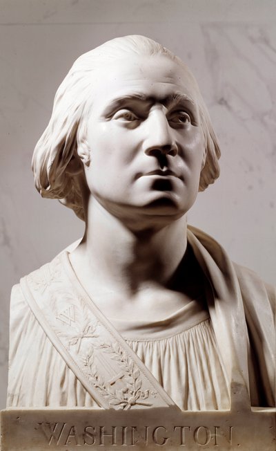 जॉर्ज वाशिंगटन द्वारा मार्बल बस्ट (1732-1789) जीन एंटोनी हौडॉन द्वारा मूर्तिकला (1741-1828) 1786 पेरिस, मुसी डु लौवर द्वारा जीन एंटोनी हौडन