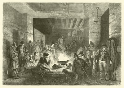 पोसाडा, सिएरा नेवादा, स्पेन में एक सराय (उत्कीर्णन) द्वारा जीन एंटोनी वैलेन्टिन फुलक्वायर
