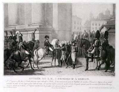 अक्टूबर 1806 में बर्लिन में नेपोलियन का प्रवेश, लुई जीन एलायस (1762-1833) (लिथो) द्वारा उकेरा गया द्वारा जीन बैप्टिस्ट (बाद) डेब्रेट