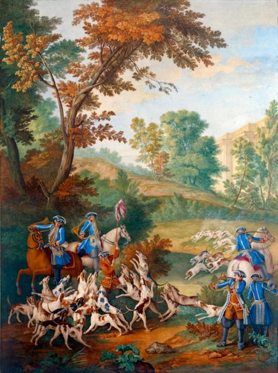 लुई सोलहवें (1754-1793) के शिकार का चित्रण करने वाली प्लेट: "" युवा कुत्तों का छोटा इलाज या इलाज के अंत में मंच"" फिलिप कैस्टेल द्वारा चीनी मिट्टी के बरतन पर चित्रकारी (सीए। 1746-1797) द्वारा जीन बैप्टिस्ट ओड्री ( 1686-1755) 1778-1781 स द्वारा जीन बैप्टिस्ट (बाद) ओड्री