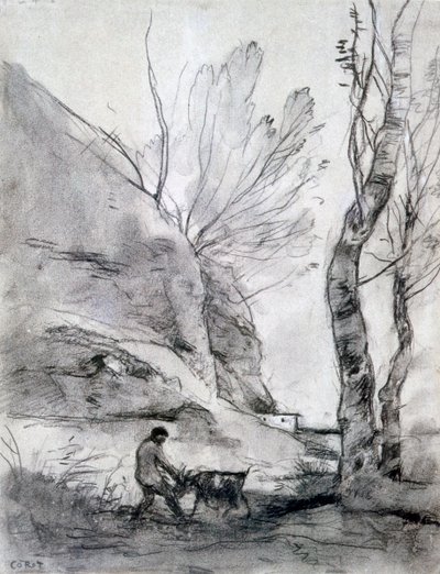 बकरी के साथ मैन स्ट्रगल, c1816-1875 द्वारा जीन बैप्टिस्ट केमिली कोरोट