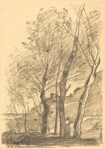 पेड़ों के नीचे पढ़ना द्वारा Jean Baptiste Camille Corot