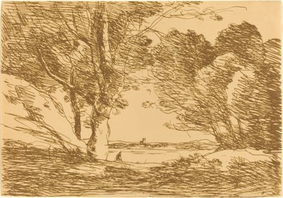 एक झील के क्षितिज पर टॉवर ए ल'होराइजन डीउन लाख, 1871। द्वारा जीन बैप्टिस्ट केमिली कोरोट