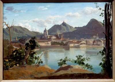 केमिली कोरोट द्वारा लेक एंड सिटी ऑफ़ कम पेंटिंग का दृश्य (1796-1875) 1834 निजी संग्रह and द्वारा जीन बैप्टिस्ट केमिली कोरोट