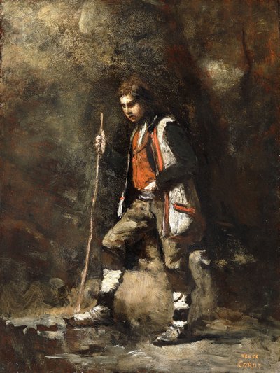 पहाड़ पर युवा इतालवी लड़का; माउंटेन में युवा इटैलियन पैट्रे, c.1845-55 द्वारा जीन बैप्टिस्ट केमिली कोरोट