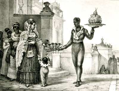 एक चर्च के दरवाजे के बाहर फूल विक्रेता, &39;क्वेंट एंड हिस्टोरिकल ट्रैवल इन ब्राजील&39; से, द्वारा जीन बैप्टिस्ट डेब्रेट