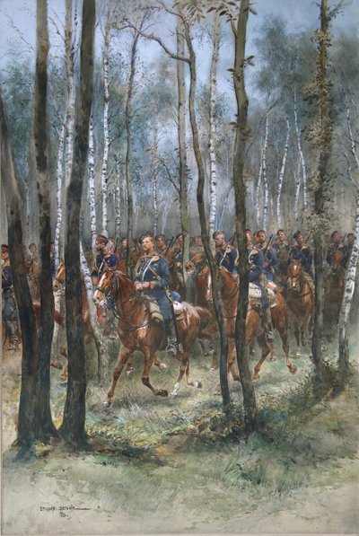 घोड़े पर सैनिक, 1884 (wc, काली स्याही और कागज पर अंगरक्षक) द्वारा Jean Baptiste Edouard Detaille