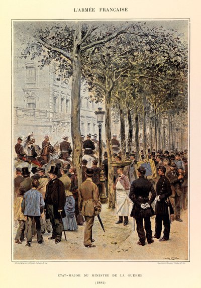 एडोर्ड डीटेल (1848-1912) द्वारा सचित्र कैप्टन जूल्स रिचर्ड की फ्रांसीसी सेना के प्रकार और वर्दी: 1884 में युद्ध मंत्री के कर्मचारी, निजी संग्रह द्वारा जीन बैप्टिस्ट एडौर्ड डिटेल