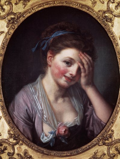 18 वीं शताब्दी में जीन बैप्टिस्ट ग्रीज़ (1725-1805) द्वारा लड़की के पास गुलाब की पेंटिंग है। पेरिस, मुसी कॉग्नाक जे। द्वारा जीन बैप्टिस्ट ग्रीज़े