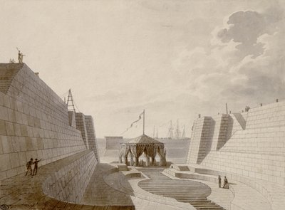 चेरबर्ग में सूखा गोदी, जुलाई 1813 (कागज पर कलम, स्याही और डब्ल्यूसी) द्वारा जीन-बैप्टिस्ट इसाबे