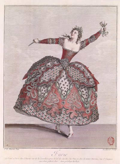 जीन-फिल रामू (1683-1764) द्वारा रेने गिलार्ड (c.1710-90) द्वारा उकेरी गई &39;हिप्पोलाइट एट आरिकी&39; में रोष के लिए कॉस्टयूम डिज़ाइन द्वारा जीन बैप्टिस्ट मार्टिन