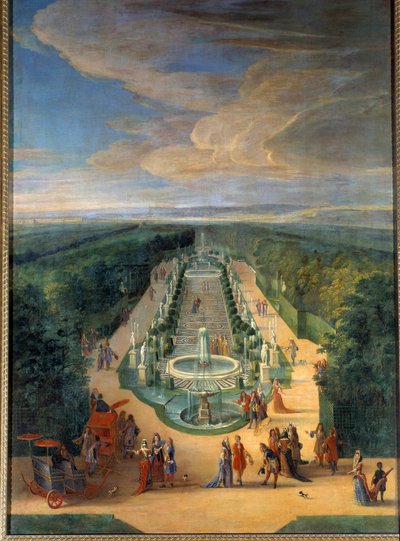 जीन-बैप्टिस्ट मार्टिन (द एल्डर) (1659-1735) द्वारा वर्साइल पेंटिंग के बगीचों में गैलेरी डेस एंटिक्स के ग्रोव का दृश्य 1688 के आसपास सूर्य। 2x1,4 मीटर वर्साय, मुसी डू चेटो द्वारा जीन बैप्टिस्ट मार्टिन