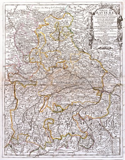 बवेरिया का नक्शा (जर्मनी) (उत्कीर्णन) द्वारा जीन बैप्टिस्ट नोलिन