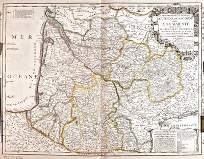 गुयेन और गास्कोगने का नक्शा (फ्रांस के दक्षिण पश्चिम) (उत्कीर्णन) द्वारा जीन बैप्टिस्ट नोलिन