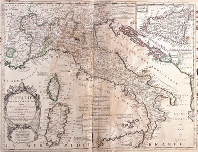 कोर्सिका, सार्डिनिया और सिसिली के साथ इटली का नक्शा (उत्कीर्णन) द्वारा जीन बैप्टिस्ट नोलिन