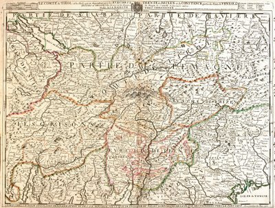 टायरॉल प्रांत का नक्शा (जर्मनी) (उत्कीर्णन) द्वारा जीन बैप्टिस्ट नोलिन