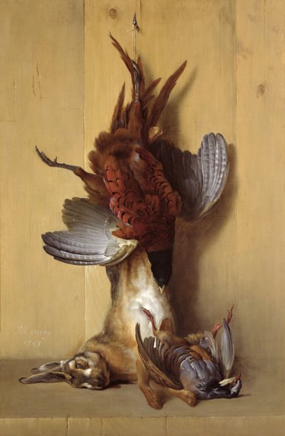 स्टिल लाइफ विद ए हर, ए फिशर एंड ए रेड पार्ट्रिज, 1753 द्वारा Jean Baptiste Oudry