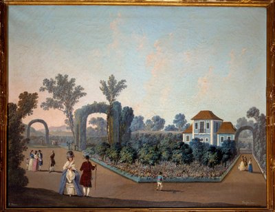 1785 में लिस्बन में बेनफिका के बगीचों का दृश्य जीन पिल्मेंट द्वारा जल रंग (1728-1808) 1785 पेरिस, सजावटी कला द्वारा जीन बैप्टिस्ट पेलमेंट