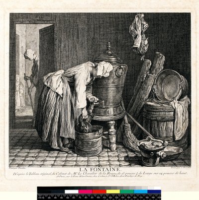 ला फोंटेन, चार्ल्स निकोलस कोचीन I (1688-1754) 1739 द्वारा उकेरा गया (वोव पेपर पर नक़्क़ाशी और उत्कीर्णन) द्वारा जीन बैप्टिस्ट शिमोन (बाद) चारडिन