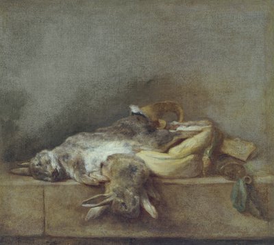 स्टिल लाइफ विथ रैबिट, एक गेमबैग और एक पाउडर हॉर्न, c.1755 द्वारा जीन बैप्टिस्ट शिमोन चारदिन