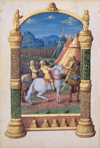 सुश्री लाट। QvI126 f.63v डेविड और अबशालोम युद्ध के लिए क्राउन के लिए, &39;बुक ऑफ ऑवर ऑफ लुई डी&39;अर्लियंस&39;, 1469 द्वारा जीन कोलम्बे