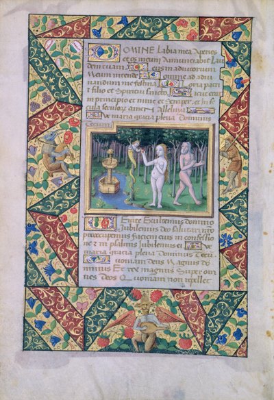 सुश्री लाट। QvI126 fol.12v ईडन गार्डन में प्रलोभन, बुक ऑफ आवर्स ऑफ लुई dOrleans, 1490 से द्वारा जीन कोलम्बे