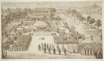 सम्राट कियानलॉन्ग ने विजय प्राप्त करने वाले हाथी (टार्टर कलमुक्स) की प्लेट 2 को प्राप्त किया, जिसमें चीन के सम्राट की जीत का प्रतिनिधित्व करने वाले प्रिंटों की एक श्रृंखला है, जिसे जैक्स फिलिप्पेल हे द्वारा जीन डेनिस अत्तिरे