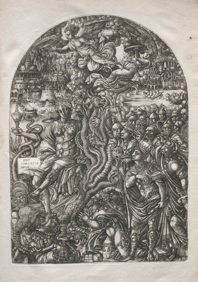 सर्वनाश: बाबुल हरलोट, सात सिर वाले जानवर पर बैठा, 1546-1556। द्वारा जीन ड्वेट