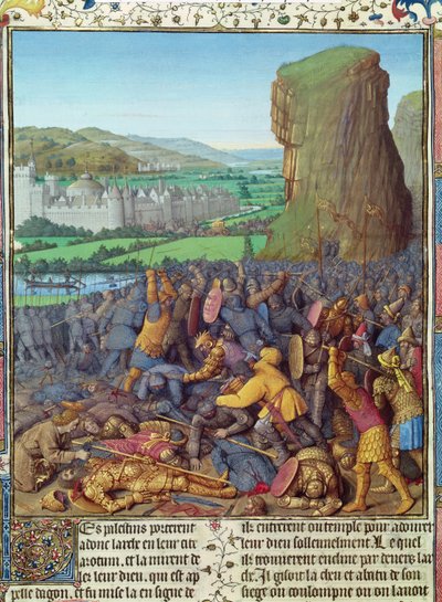 मिस फ्रॉस्ट 247 fol.110 पलिश्तियों पर इस्राएलियों की जीत, &39;एंटीकाइट्स जुदाईस&39; से चित्रण, c.1470 द्वारा जीन फौक्वेट