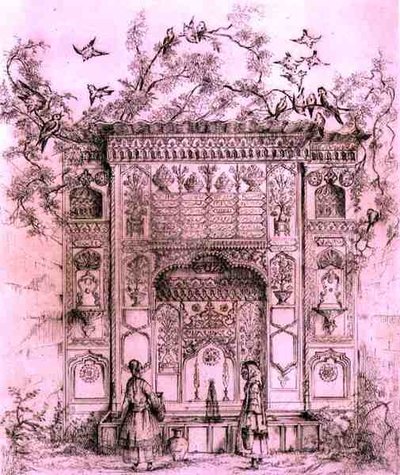 डेलाट्रे, पेरिस द्वारा प्रकाशित 'कला और उद्योग' से कॉन्स्टेंटिनोपल में गलाटा टॉवर के पास सजावटी फव्वारा द्वारा जीन फ्रेंकोइस (बाद में) अल्बानिस डी ब्यूमोंटे