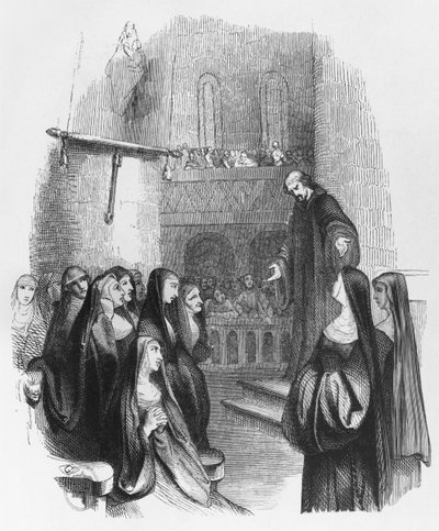 Paraclete में एबेलार्ड उपदेश, &39;लेट्रेस डी-हेलोइस एट डीबेलार्ड&39;, 1839 (उत्कीर्णन) (बीडब्ल्यू फोटो) से चित्रण द्वारा जीन फ्रेंकोइस गिगौक्स