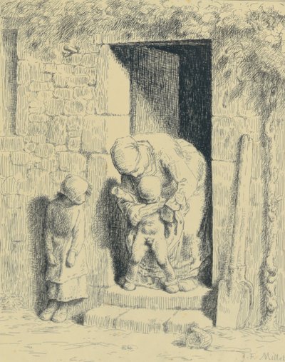 मातृ देखभाल, 1862 (ग्लास क्लिच) द्वारा जीन फ्रेंकोइस बाजरा