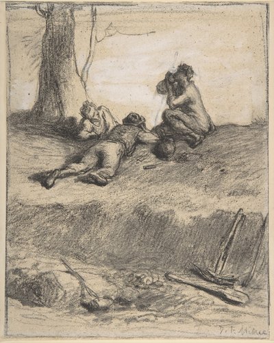 दोपहर के भोजन पर सड़क पर चलने वाले, c.1850-52 (गॉचे के साथ कंघी क्रेयॉन, रखी कागज पर) द्वारा जीन फ्रेंकोइस बाजरा