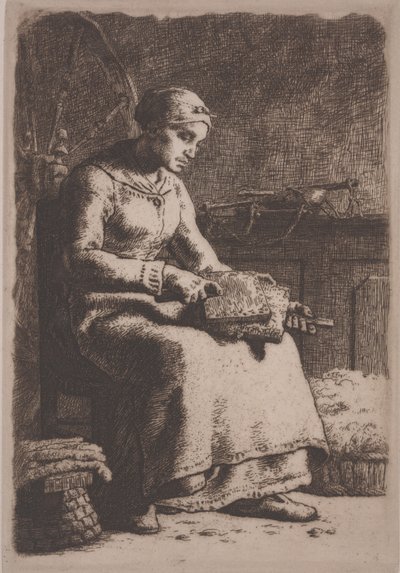 द वूल कार्डर, c.1856 (नक़्क़ाशी) द्वारा जीन फ्रेंकोइस बाजरा