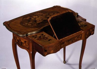 यांत्रिक लेखन तालिका, c.1760 (लिबासदार ओक और गिल्ट कांस्य) द्वारा जीन फ्रेंकोइस ओबेन