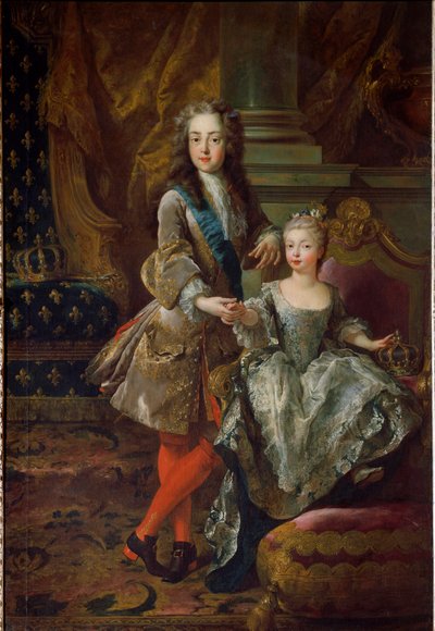 किंग लुई XV (1710-1774) और स्पेन की उनकी मंगेतर मैरी ऐनी विक्टोइरे (1718-1781), स्पेन के फिलिप वी की बेटी, जीन फ्रेंकोइस डी ट्रॉय (1679-1752) द्वारा पेंटिंग 1724 के आसपास फ्लोरेंस, पलाज्जो पिट्टी द्वारा Jean François de Troy