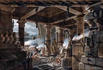 आर्किटेक्चरल फैंटेसी - एक मिस्र के मंदिर का आंतरिक दृश्य, 1803 द्वारा जीन फ्रांस्वा थॉमस डी थॉमन
