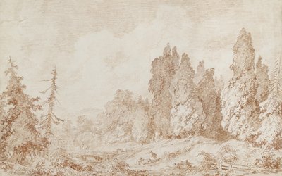 ब्रिज के साथ लैंडस्केप, c.1760 (ऑफ-व्हाइट पेपर पर लाल चाक) द्वारा जीन ऑनर फ्रैगनार्ड
