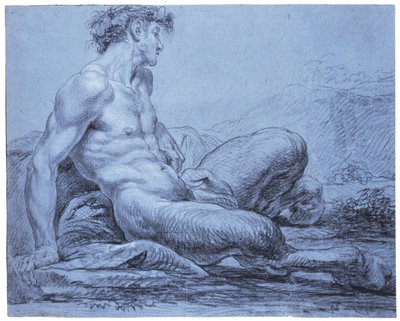 ए सीटेड फौन, c.1755-57 (नीली रखी कागज पर काले और सफेद चाक) द्वारा जीन II विश्राम