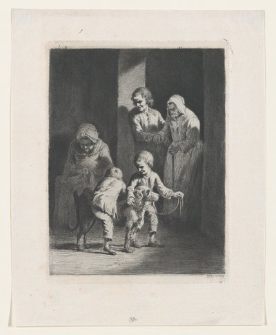 एक कुत्ते के साथ खेल रहे बच्चे, 1789। द्वारा जीन जैक्स डी बोइसियू