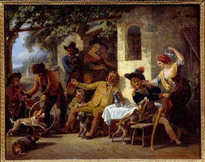 जीन लुइस डेमर्ने (1744-1829) 1823 ग्रेनोबल, मुसी डेस बेक्स आर्ट्स द्वारा एक सराय के सामने साल्टिम्स पेंटिंग द्वारा जीन लुइस डेमारने